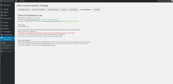 JSON Content Importer PRO: Check installation