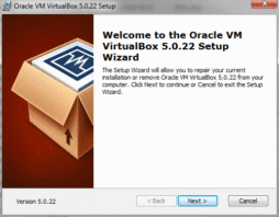 Ein Doppelklick auf "VirtualBox-5.0.22-108108-Win.exe" startet die Installation