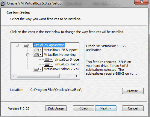 Zunächst bietet dir das Installationsprogramm der VirtualBox an, einzelne Module nicht zu laden und den Installationspfad festzulegen. Mein Vorgehen: Ich lege den Installationspfad nicht auf die SSD-Bootdisk.